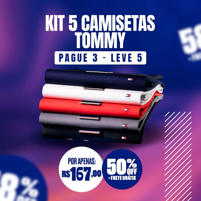 Kit 5 Camisetas Tommy- Pague 3 e Leve + 2 de Brinde